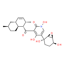 ChemSpider 2D Image | 5-[(1S,2R,5S,6S)-2,5-Dihydroxy-7-oxabicyclo[4.1.0]hept-2-yl]-3-{[(1S,2S,4aR,6R,8aS)-2,6-dimethyl-1,2,4a,5,6,7,8,8a-octahydro-1-naphthalenyl]carbonyl}-1,4-dihydroxy-2(1H)-pyridinone | C24H31NO7
