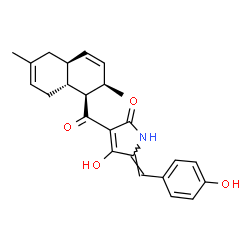 ChemSpider 2D Image | (5Z)-3-{[(1R,2R,4aS,8aR)-2,6-Dimethyl-1,2,4a,5,8,8a-hexahydro-1-naphthalenyl]carbonyl}-4-hydroxy-5-(4-hydroxybenzylidene)-1,5-dihydro-2H-pyrrol-2-one | C24H25NO4