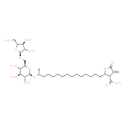 ChemSpider 2D Image | (2S,3S)-2-[(14R)-14-{[6-O-(alpha-D-Arabinofuranosyl)-beta-D-glucopyranosyl]oxy}pentadecyl]-4-methylene-5-oxotetrahydro-3-furancarboxylic acid | C32H54O14