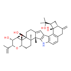ChemSpider 2D Image | (2R,3S,3aR,4aS,4bS,7dR,8R,9aR,14bS,14cR,16aS)-8-(2-Hydroxy-2-propanyl)-2-isopropenyl-14b,14c-dimethyl-10-methylene-3,3a,6,8,9,9a,10,11,14,14b,14c,15,16,16a-tetradecahydro-2H,4bH-cyclobuta[5,6]benzo[1,
2-e]oxireno[4',4a']chromeno[5',6':6,7]indeno[1,2-b]indole-3,4b,7d(5H)-triol | C37H45NO6
