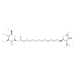 ChemSpider 2D Image | (2R,3S)-2-[(14R)-14-(beta-D-Glucopyranosyloxy)pentadecyl]-4-methylene-5-oxotetrahydro-3-furancarboxylic acid | C27H46O10