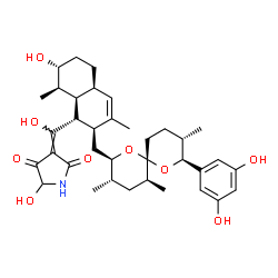 ChemSpider 2D Image | (3E)-3-{[(1R,2S,4aR,7R,8R,8aR)-2-{[(2R,3S,5S,6R,8S,9S)-8-(3,5-Dihydroxyphenyl)-3,5,9-trimethyl-1,7-dioxaspiro[5.5]undec-2-yl]methyl}-7-hydroxy-3,8-dimethyl-1,2,4a,5,6,7,8,8a-octahydro-1-naphthalenyl](
hydroxy)methylene}-5-hydroxy-2,4-pyrrolidinedione | C36H49NO9
