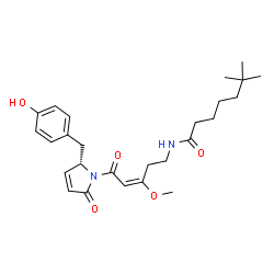 ChemSpider 2D Image | N-{(3E)-5-[(2S)-2-(4-Hydroxybenzyl)-5-oxo-2,5-dihydro-1H-pyrrol-1-yl]-3-methoxy-5-oxo-3-penten-1-yl}-6,6-dimethylheptanamide | C26H36N2O5
