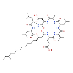 ChemSpider 2D Image | 3-[(3R,6S,9R,12S,15S,18R,21S,25R)-9-(Carboxymethyl)-3,6,15-triisobutyl-18-isopropyl-12-methyl-25-(11-methyltridecyl)-2,5,8,11,14,17,20,23-octaoxo-1-oxa-4,7,10,13,16,19,22-heptaazacyclopentacosan-21-yl
]propanoic acid | C52H91N7O13