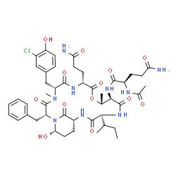 ChemSpider 2D Image | N~2~-Acetyl-N~1~-[(2R,5R,8R,11R,12R,15S,18R,21S)-8-(3-amino-3-oxopropyl)-2-benzyl-15-[(2R)-2-butanyl]-5-(3-chloro-4-hydroxybenzyl)-21-hydroxy-4,11-dimethyl-3,6,9,13,16,22-hexaoxo-10-oxa-1,4,7,14,17-pe
ntaazabicyclo[16.3.1]docos-12-yl]-D-glutamamide | C46H62ClN9O13