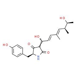 ChemSpider 2D Image | (3E,5S)-3-[(2E,4E,6S,7S)-1,7-Dihydroxy-4,6-dimethyl-2,4-octadien-1-ylidene]-5-(4-hydroxybenzyl)-2,4-pyrrolidinedione | C21H25NO5