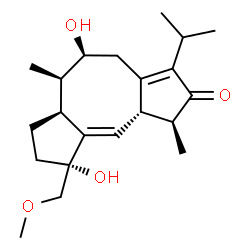ChemSpider 2D Image | (1S,5S,6R,6aS,9R,9aE,10aS)-5,9-Dihydroxy-3-isopropyl-9-(methoxymethyl)-1,6-dimethyl-4,5,6,6a,7,8,9,10a-octahydrodicyclopenta[a,d][8]annulen-2(1H)-one | C21H32O4