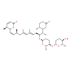 ChemSpider 2D Image | (5S)-6-{(1Z,3S,5E,7E,10S,11R)-10-{[(2R,5R,6S)-5-{[(2R,5R,6S)-5-Hydroxy-6-methyltetrahydro-2H-pyran-2-yl]oxy}-6-methyltetrahydro-2H-pyran-2-yl]oxy}-3,5,7-trimethyl-11-[(2S,3R)-3-methyl-6-oxotetrahydro-
2H-pyran-2-yl]-1,5,7-dodecatrien-1-yl}-5-methyl-5,6-dihydro-2H-pyran-2-one | C39H60O9