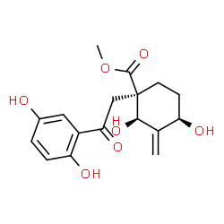 ChemSpider 2D Image | Methyl (1R,2R,4R)-1-[2-(2,5-dihydroxyphenyl)-2-oxoethyl]-2,4-dihydroxy-3-methylenecyclohexanecarboxylate | C17H20O7