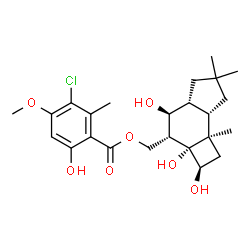 ChemSpider 2D Image | [(2R,2aR,3R,4S,4aR,7aS,7bR)-2,2a,4-Trihydroxy-6,6,7b-trimethyldecahydro-1H-cyclobuta[e]inden-3-yl]methyl 3-chloro-6-hydroxy-4-methoxy-2-methylbenzoate | C24H33ClO7