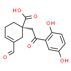 ChemSpider 2D Image | (1R)-1-[2-(2,5-Dihydroxyphenyl)-2-oxoethyl]-3-formyl-3-cyclohexene-1-carboxylic acid | C16H16O6