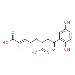 ChemSpider 2D Image | (2E,6R)-6-[2-(2,5-Dihydroxyphenyl)-2-oxoethyl]-2-methyl-2-heptenedioic acid | C16H18O7