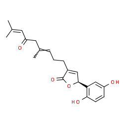 ChemSpider 2D Image | (5S)-5-(2,5-Dihydroxyphenyl)-3-[(3E)-4,8-dimethyl-6-oxo-3,7-nonadien-1-yl]-2(5H)-furanone | C21H24O5