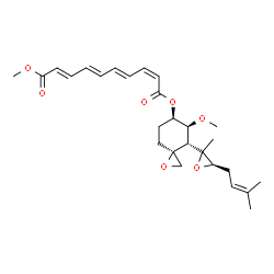 ChemSpider 2D Image | (3S,4S,5S,6R)-5-Methoxy-4-[(2S,3R)-2-methyl-3-(3-methyl-2-buten-1-yl)-2-oxiranyl]-1-oxaspiro[2.5]oct-6-yl methyl (2Z,4E,6E,8E)-2,4,6,8-decatetraenedioate | C27H36O7