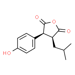 ChemSpider 2D Image | (3S,4S)-3-(4-Hydroxyphenyl)-4-isobutyldihydro-2,5-furandione | C14H16O4