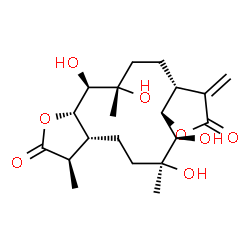 ChemSpider 2D Image | (3R,3aR,6S,7R,7aS,10aR,13S,14R,14aS)-6,7,13,14-Tetrahydroxy-3,6,13-trimethyl-10-methylenedodecahydrofuro[2',3':7,8]cyclododeca[1,2-b]furan-2,9(3H,4H)-dione | C20H30O8