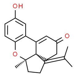 ChemSpider 2D Image | (4aR,7aR)-11-Hydroxy-5-isopropylidene-7a-methyl-3,4,5,6,7,7a-hexahydro-2H-benzo[c]cyclopenta[b]chromen-2-one | C20H22O3