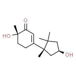ChemSpider 2D Image | (6S)-6-Hydroxy-3-[(1S,4R)-4-hydroxy-1,2,2-trimethylcyclopentyl]-6-methyl-2-cyclohexen-1-one | C15H24O3