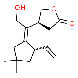 ChemSpider 2D Image | (4S)-4-{(1E)-1-[(2S)-4,4-Dimethyl-2-vinylcyclopentylidene]-2-hydroxyethyl}dihydro-2(3H)-furanone | C15H22O3