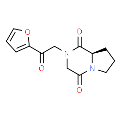 ChemSpider 2D Image | (8aR)-2-[2-(2-Furyl)-2-oxoethyl]hexahydropyrrolo[1,2-a]pyrazine-1,4-dione | C13H14N2O4