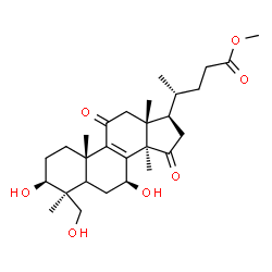 ChemSpider 2D Image | Methyl (3beta,4beta,7beta)-3,7-dihydroxy-4-(hydroxymethyl)-4,14-dimethyl-11,15-dioxochol-8-en-24-oate | C28H42O7