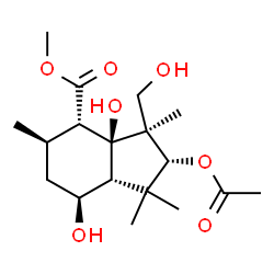 ChemSpider 2D Image | Methyl (2R,3S,3aS,4S,5R,7S,7aR)-2-acetoxy-3a,7-dihydroxy-3-(hydroxymethyl)-1,1,3,5-tetramethyloctahydro-1H-indene-4-carboxylate | C18H30O7