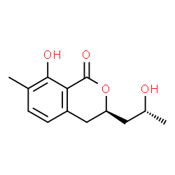 ChemSpider 2D Image | (3R)-8-Hydroxy-3-[(2R)-2-hydroxypropyl]-7-methyl-3,4-dihydro-1H-isochromen-1-one | C13H16O4