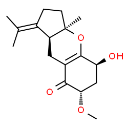 ChemSpider 2D Image | (3aR,5S,7S,9aS)-5-Hydroxy-1-isopropylidene-7-methoxy-3a-methyl-2,3,3a,5,6,7,9,9a-octahydrocyclopenta[b]chromen-8(1H)-one | C17H24O4