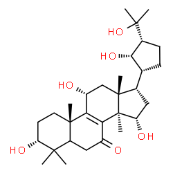 ChemSpider 2D Image | (3alpha,5xi,11alpha,15alpha,17alpha,21S,24R)-3,11,15,21,25-Pentahydroxy-21,24-cyclolanost-8-en-7-one | C30H48O6