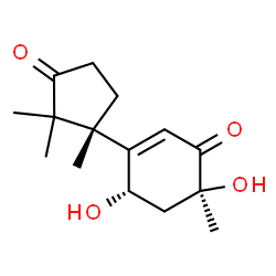 ChemSpider 2D Image | (4S,6S)-4,6-Dihydroxy-6-methyl-3-[(1R)-1,2,2-trimethyl-3-oxocyclopentyl]-2-cyclohexen-1-one | C15H22O4
