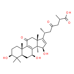 ChemSpider 2D Image | (3beta,7beta,15beta)-3,7,15-Trihydroxy-11,23-dioxolanosta-8,16-dien-26-oic acid | C30H44O7