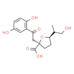 ChemSpider 2D Image | (2R,5R)-2-[2-(2,5-Dihydroxyphenyl)-2-oxoethyl]-5-[(2R)-1-hydroxy-2-propanyl]tetrahydro-2-furancarboxylic acid | C16H20O7