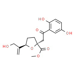 ChemSpider 2D Image | Methyl (2R,5R)-2-[2-(2,5-dihydroxyphenyl)-2-oxoethyl]-5-(3-hydroxy-1-propen-2-yl)tetrahydro-2-furancarboxylate | C17H20O7