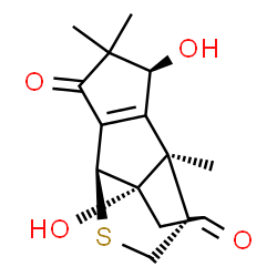 ChemSpider 2D Image | (1S,2R,4S,8S,11R)-1,4-Dihydroxy-2,5,5-trimethyl-9-thiatetracyclo[6.5.0.0~2,11~.0~3,7~]tridec-3(7)-ene-6,12-dione | C15H18O4S