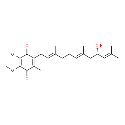 ChemSpider 2D Image | 2-[(2E,6E,9S)-9-Hydroxy-3,7,11-trimethyl-2,6,10-dodecatrien-1-yl]-5,6-dimethoxy-3-methyl-1,4-benzoquinone | C24H34O5