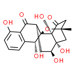 ChemSpider 2D Image | (1S,2R,10R,12S,13R,15S,18R)-2,7,12,13,18-Pentahydroxy-15-methyl-19-oxapentacyclo[13.3.1.0~1,10~.0~3,8~.0~13,18~]nonadeca-3,5,7-triene-9,17-dione | C19H20O8