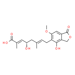 ChemSpider 2D Image | (2E,4S,6E)-4-Hydroxy-8-(4-hydroxy-6-methoxy-1-oxo-1,3-dihydro-2-benzofuran-5-yl)-2,6-dimethyl-2,6-octadienoic acid | C19H22O7