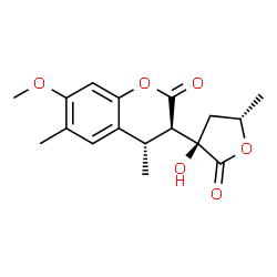 ChemSpider 2D Image | (3R,4S)-3-[(3R,5S)-3-Hydroxy-5-methyl-2-oxotetrahydro-3-furanyl]-7-methoxy-4,6-dimethyl-2-chromanone (non-preferred name) | C17H20O6