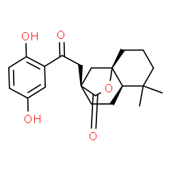 ChemSpider 2D Image | (1R,6R,9R)-9-[2-(2,5-Dihydroxyphenyl)-2-oxoethyl]-5,5-dimethyl-11-oxatricyclo[7.2.1.0~1,6~]dodecan-10-one | C21H26O5