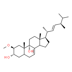 ChemSpider 2D Image | (2beta,3alpha,14xi,22E)-2-Methoxyergosta-7,22-diene-3,9-diol | C29H48O3