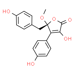 ChemSpider 2D Image | (5R)-3-Hydroxy-5-(4-hydroxybenzyl)-4-(4-hydroxyphenyl)-5-methoxy-2(5H)-furanone | C18H16O6