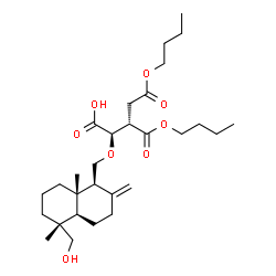 ChemSpider 2D Image | (2R,3S)-5-Butoxy-3-(butoxycarbonyl)-2-{[(1S,4aR,5R,8aS)-5-(hydroxymethyl)-5,8a-dimethyl-2-methylenedecahydro-1-naphthalenyl]methoxy}-5-oxopentanoic acid (non-preferred name) | C29H48O8
