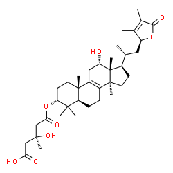 ChemSpider 2D Image | (3S)-3-Hydroxy-5-{[(3alpha,12alpha,23S)-12-hydroxy-24-methyl-26-oxo-23,26-epoxylanosta-8,24-dien-3-yl]oxy}-3-methyl-5-oxopentanoic acid | C37H56O8