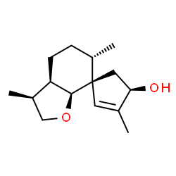 ChemSpider 2D Image | (3S,3'R,3aR,6S,7R,7aS)-3,4',6-Trimethyl-2,3,3a,5,6,7a-hexahydro-4H-spiro[1-benzofuran-7,1'-cyclopent[4]en]-3'-ol | C15H24O2