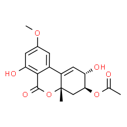ChemSpider 2D Image | (2S,3S,4aS)-2,7-Dihydroxy-9-methoxy-4a-methyl-6-oxo-2,4,4a,6-tetrahydro-3H-benzo[c]chromen-3-yl acetate | C17H18O7