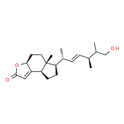 ChemSpider 2D Image | (3aS,5aR,6R,8aR)-6-[(2R,3E,5S)-7-Hydroxy-5,6-dimethyl-3-hepten-2-yl]-5a-methyl-3a,4,5,5a,6,7,8,8a-octahydro-2H-indeno[5,4-b]furan-2-one | C21H32O3