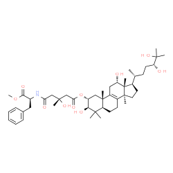 ChemSpider 2D Image | Methyl N-[(3R)-3-hydroxy-3-methyl-5-oxo-5-{[(2alpha,3beta,12alpha,24R)-3,12,24,25-tetrahydroxylanost-8-en-2-yl]oxy}pentanoyl]-L-phenylalaninate | C46H71NO10