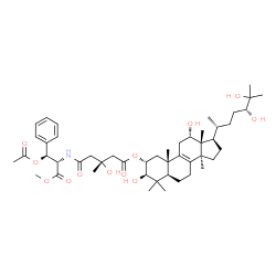 ChemSpider 2D Image | Methyl (betaS)-beta-acetoxy-N-[(3R)-3-hydroxy-3-methyl-5-oxo-5-{[(2alpha,3beta,12alpha,24R)-3,12,24,25-tetrahydroxylanost-8-en-2-yl]oxy}pentanoyl]-L-phenylalaninate | C48H73NO12