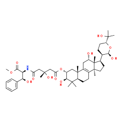 ChemSpider 2D Image | Methyl (betaS)-beta-hydroxy-N-[(3R)-3-hydroxy-3-methyl-5-oxo-5-{[(2alpha,3beta,12alpha,21R,24R)-3,12,21,25-tetrahydroxy-21,24-epoxylanost-8-en-2-yl]oxy}pentanoyl]-L-phenylalaninate | C46H69NO12