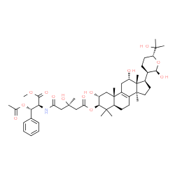 ChemSpider 2D Image | Methyl (betaS)-beta-acetoxy-N-[(3R)-3-hydroxy-3-methyl-5-oxo-5-{[(2alpha,3beta,12alpha,21R,24R)-2,12,21,25-tetrahydroxy-21,24-epoxylanost-8-en-3-yl]oxy}pentanoyl]-L-phenylalaninate | C48H71NO13